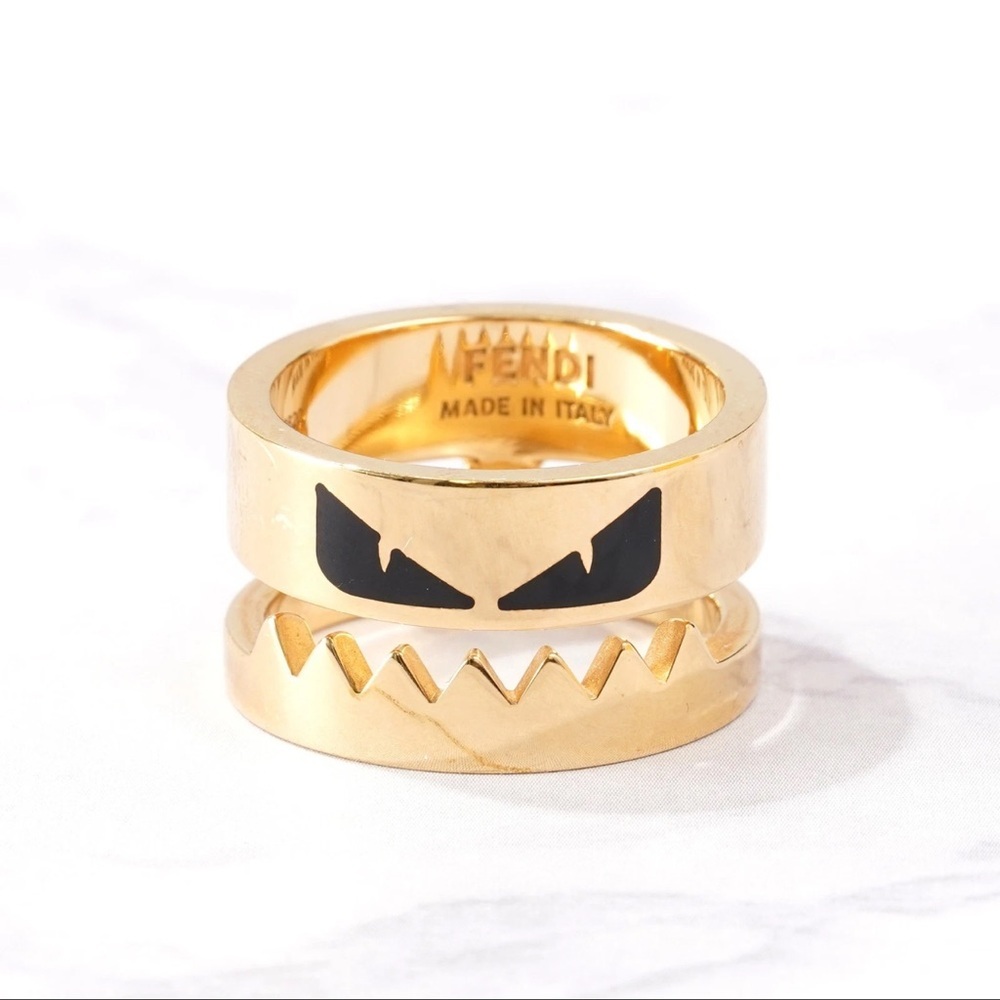 FENDI Ring Bugs Eye Monster Gold x Black Metal  US 10.5